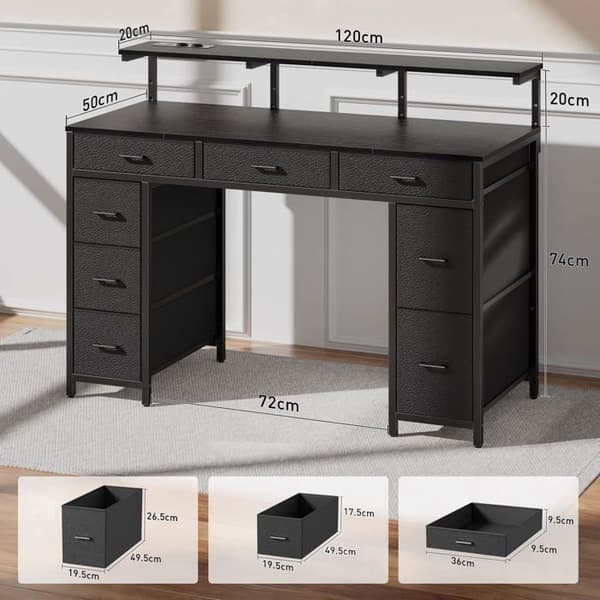 Computerbord - ECOFURNIX - 100 x 48 cm - To-niveau model - LED-belysning - Højdejusterbar - Sort Svart