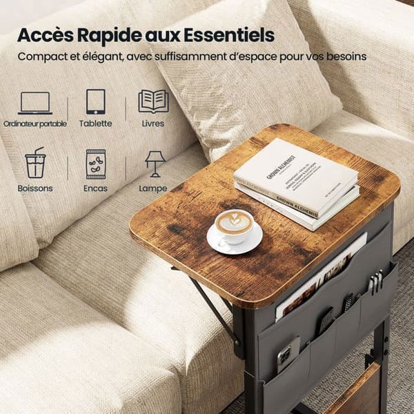 EcoFurnix C-Multiprise og Foldbar Opbevaring Sidebord Brun brun