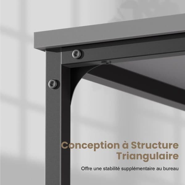 EcoFurnix Petit Bureau Informatique avec Sac de Rangement, Structure Métallique, pour Chambre à Coucher, Harmaa Grå