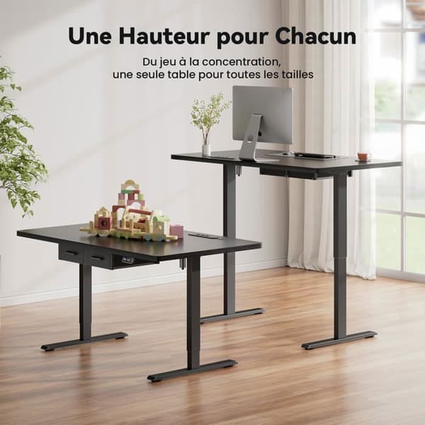 EcoFurnix Bureau 200 x 80 cm, med Indbygget Strømstik, USB-C Port, Sort Svart
