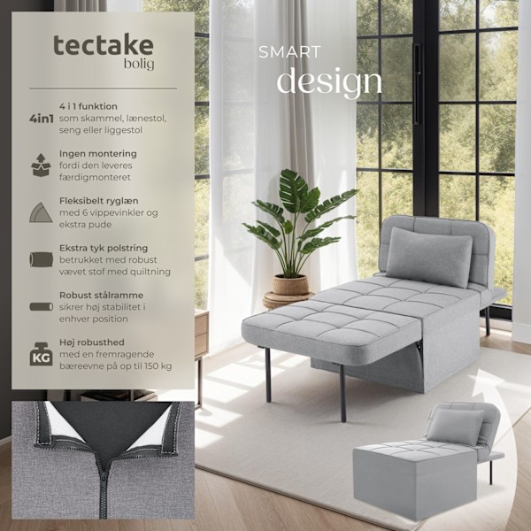 Skammel, 4 i 1, 6-trins højdejusterbar - lysegrå Light grey