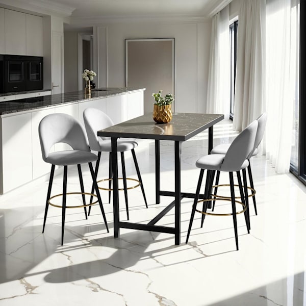 Barstol Sachel med rygstøtte, velour look - lysegrå/sort,Sæt med 2 stk. Light grey