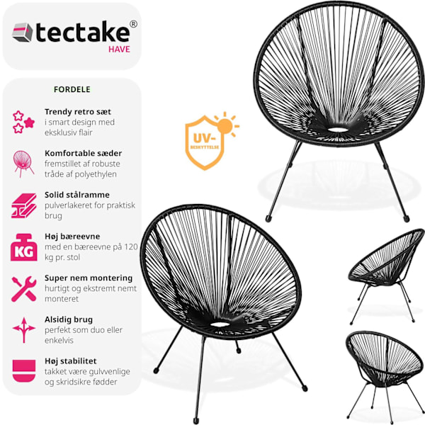 tectake 2 Havestole Santana -  sort Black