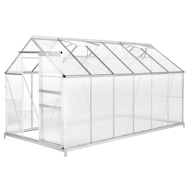 tectake Drivhus af aluminium med fundament, 185x375x195cm Transparent