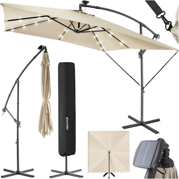 tectake Parasol Sunna LED-solar med håndsving 2,5 x 2,5 m -  beige Beige