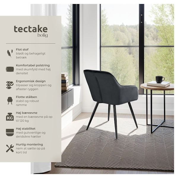 tectake Stol Marilyn velour -  sort Black