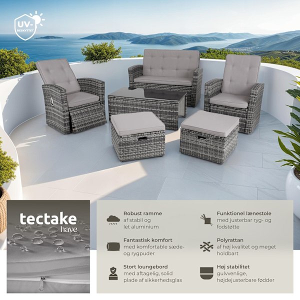 tectake Polyrattan loungesæt Bari -  grå Grey