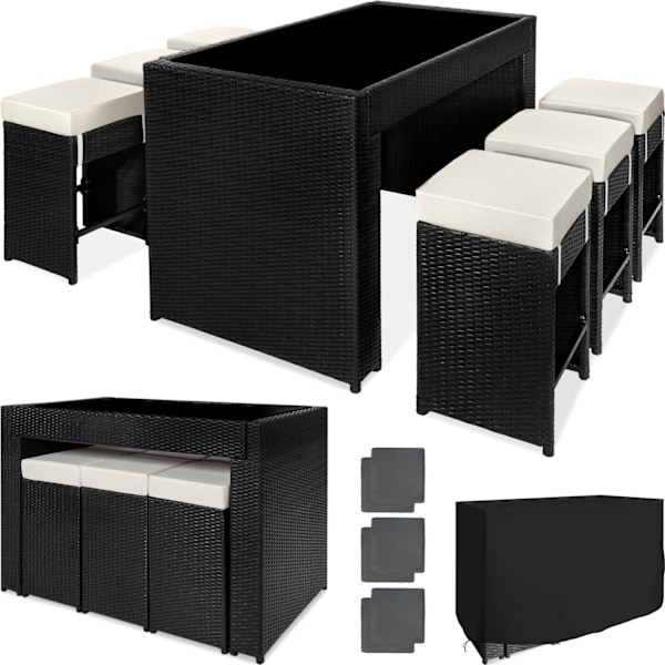 tectake Polyrattan loungesæt Ibiza med overtræk -  sort Black
