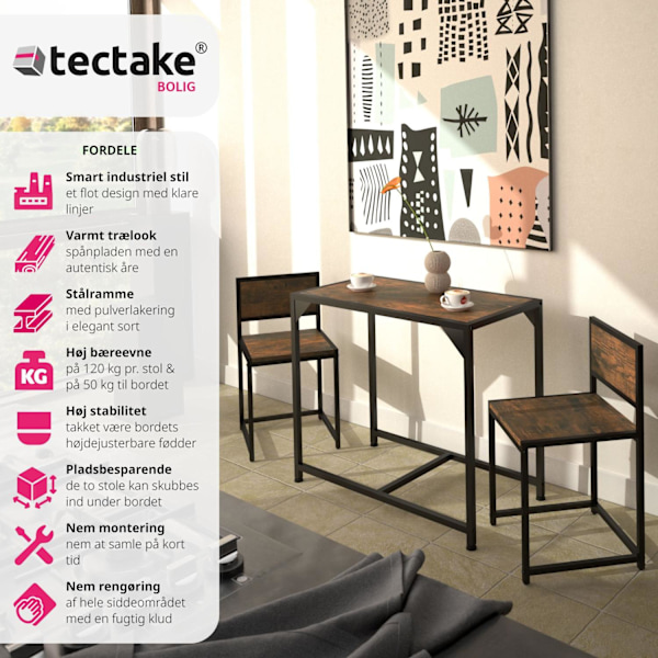 tectake Spisebordssæt Milton -  Industrielt mørkt træ, rustikt Dark brown