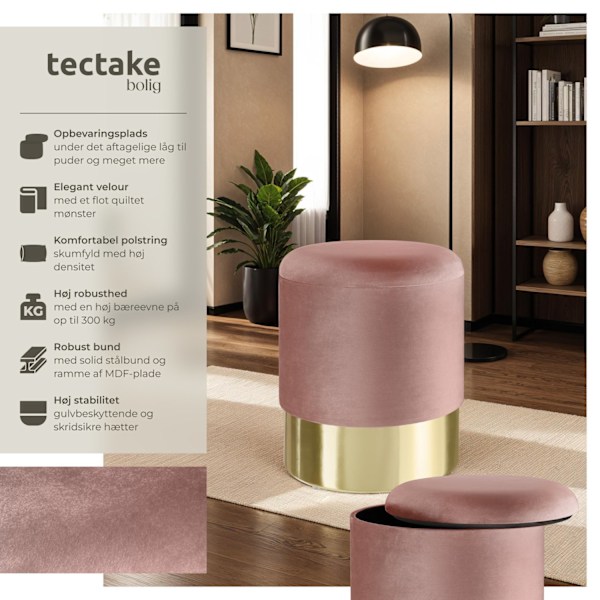 tectake Skammel Sarina med opbevaringsplads -  lyserød Light pink
