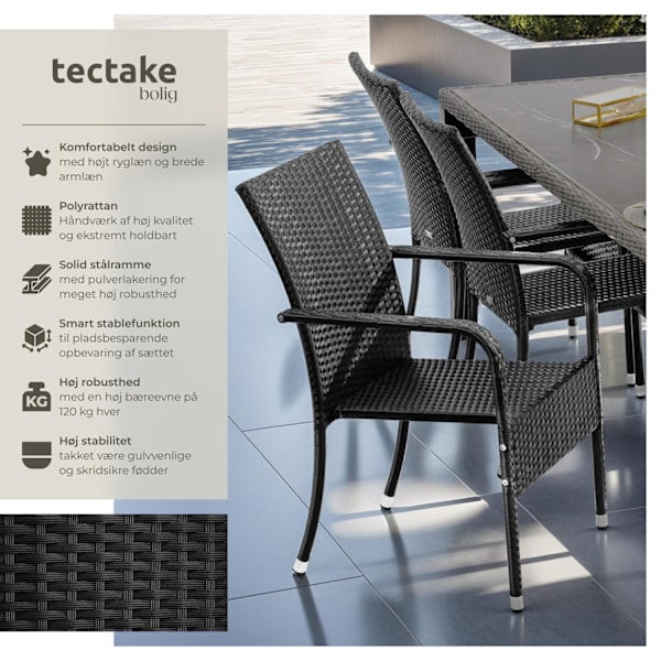 tectake Havestol Girona, stabelbar, belastning 120 kg - Sæt med 6 stk. Sæt med 6 stk. Black