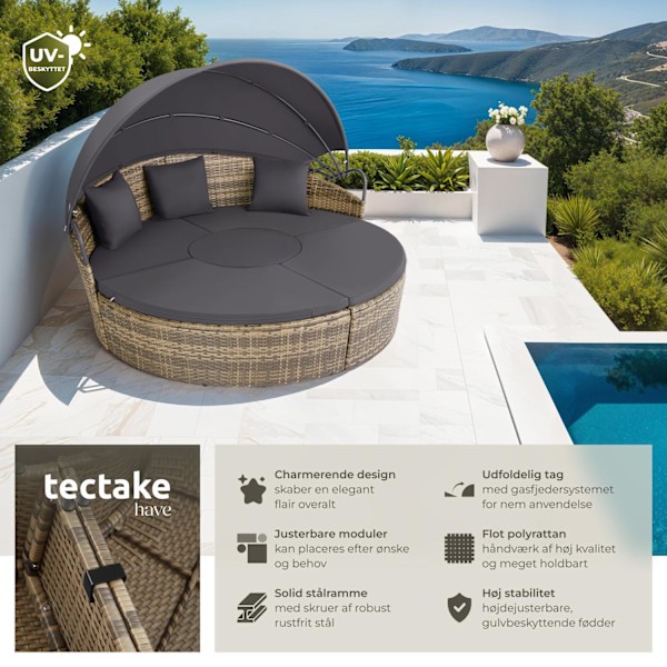 tectake Rund daybed i polyrattan Santorini -  natur Nature