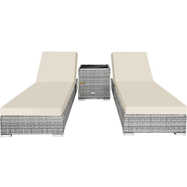 tectake Sæt med liggestole + bord i polyrattan/aluminium -  lysegrå Light grey