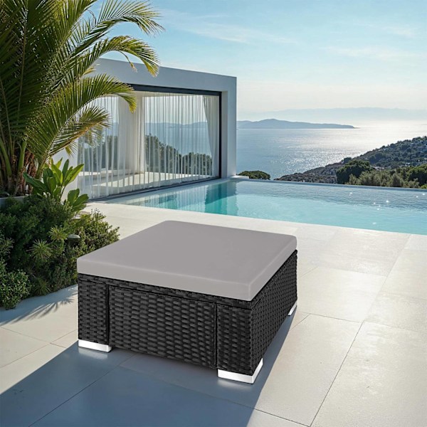 tectake Polyrattan puf med hynde -  sort/grå Grey