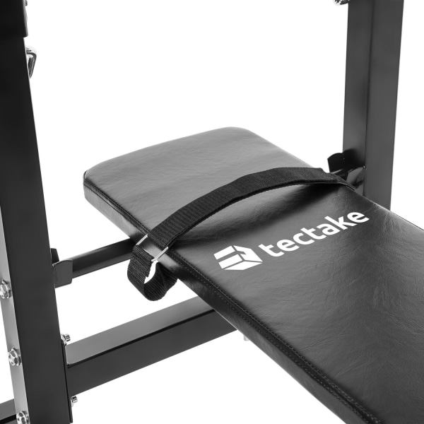 tectake Bænkpres træningsbænk med justerbart rack til vægtstænge Black