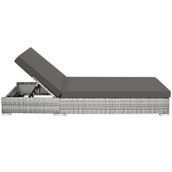 tectake Sæt med liggestole + bord i polyrattan/aluminium -  lysegrå Light grey