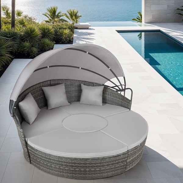 tectake Rund daybed i polyrattan Santorini -  grå Light grey