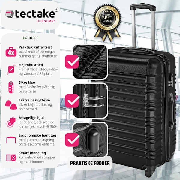 tectake Kufferter, sæt med 4 dele -  sort Black one size