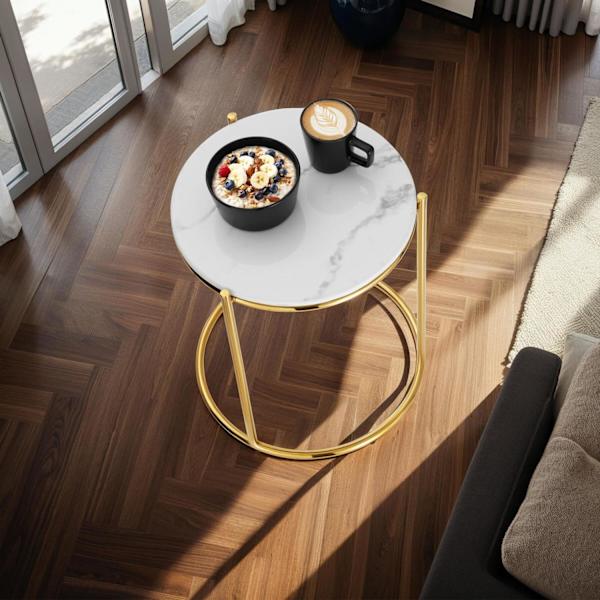 Sidebord Ellsa, marmorplade, stålramme - hvid/guld,pr. stk. hvid/guld