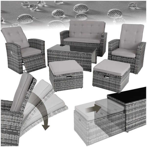 tectake Polyrattan loungesæt Bari -  grå Grey