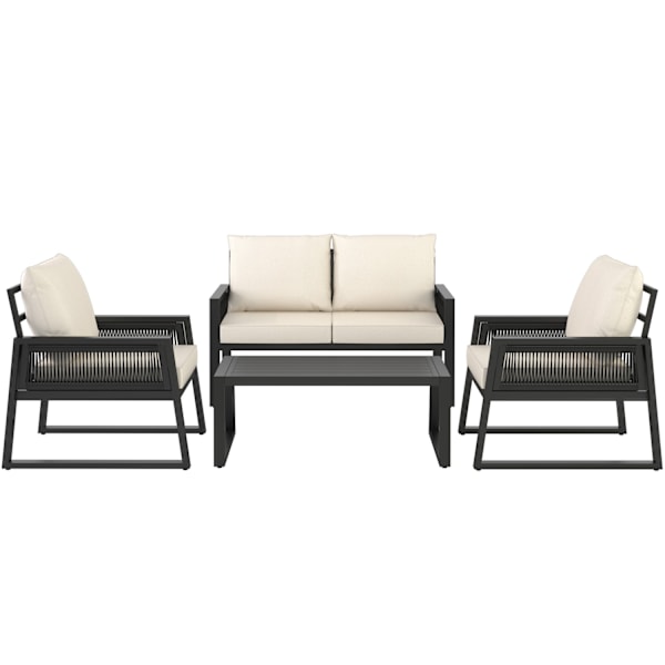 tectake Gartenlounge-sæt Captive i reb-design - Sæt 1 (1 x sofa / 1 x bord / 2 x lænestole) Sæt 1 (1 x sofa / 1 x bord / 2 x lænestole) Graphite grey
