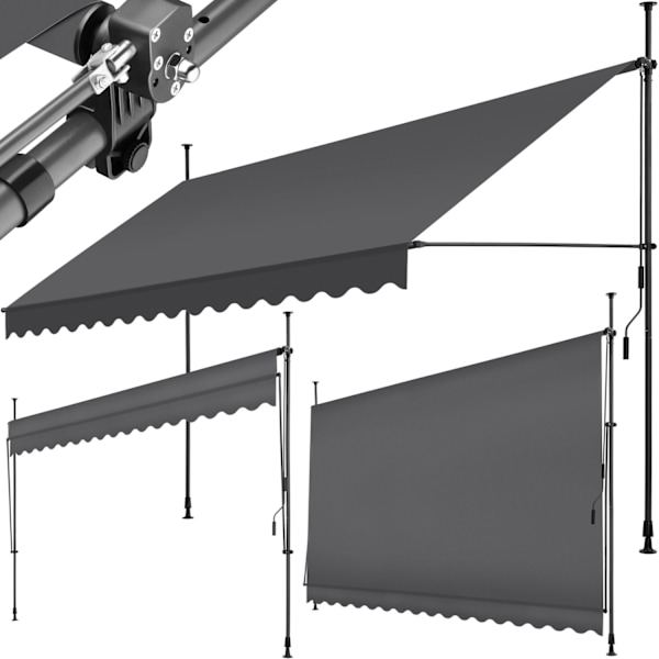 tectake Markise med håndsving, højdejusterbar - 400 x 180 cm Grey