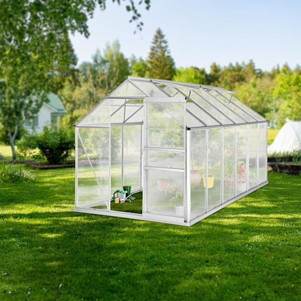 tectake Drivhus af aluminium med fundament, 185x375x195cm Transparent
