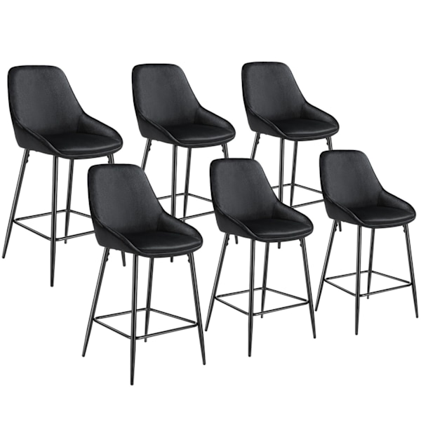 Barstol Siera med rygstøtte - Velour sort/sort,Sæt med 6 stk.