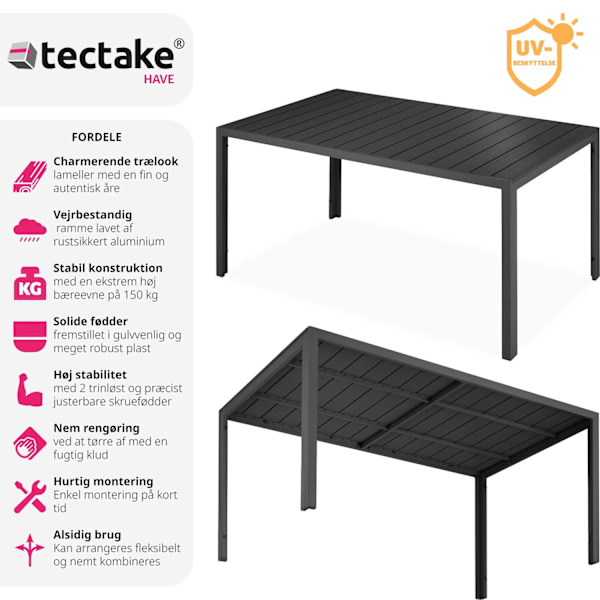 tectake Havebord Bianca 150x90x74,5cm -  sort/sort Black