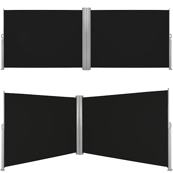 tectake Dobbelt læhegn i aluminium og polyester - 200 x 600 cm Black