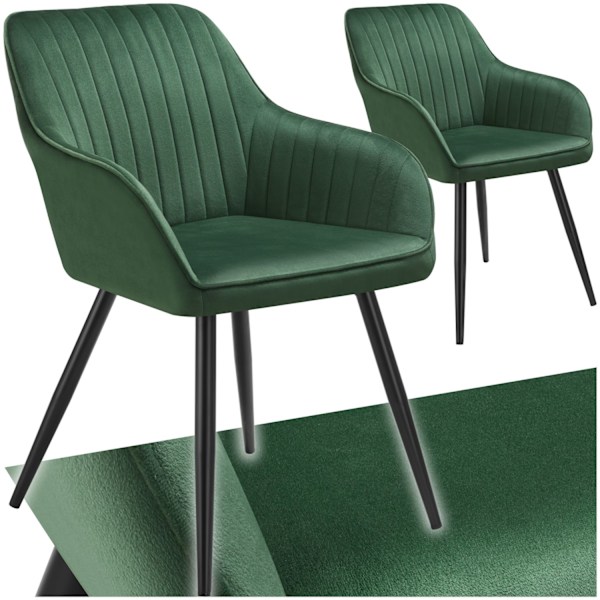 tectake Stol Marilyn, velour, quiltet -  mørkegrøn/sort Dark green