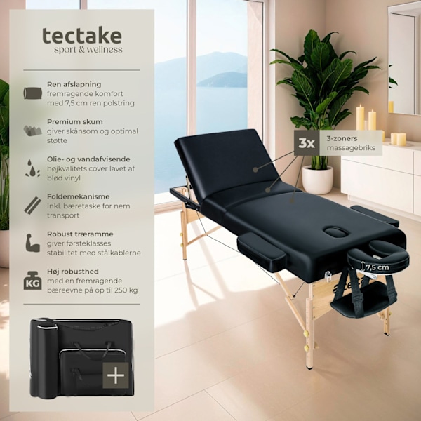 tectake Massagebriks Somwang med 3 zoner, 7,5 cm polstring -  sort Black