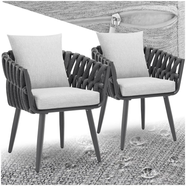 tectake Stol Lugano, sæt med 2 stk., i reb-design med aluminiumsstel Graphite grey