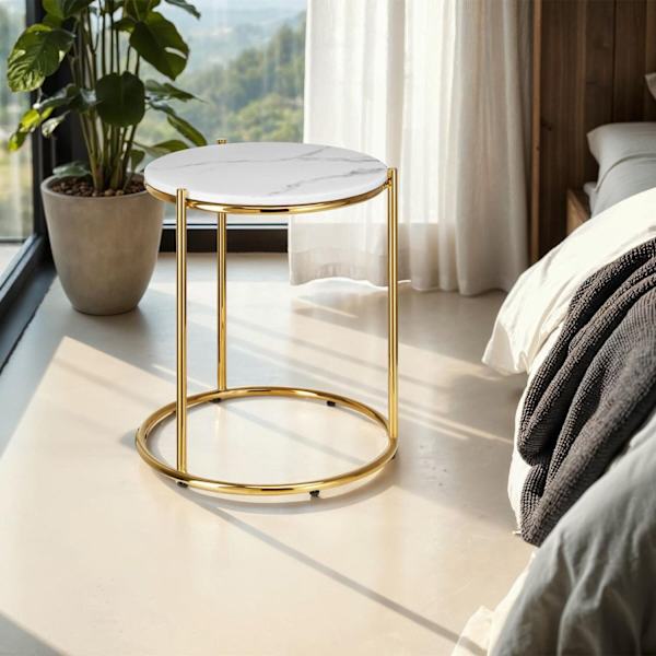 Sidebord Ellsa, marmorplade, stålramme - hvid/guld,pr. stk. hvid/guld
