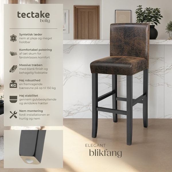 tectake Barstol med ryglæn -  antikbrun Brown