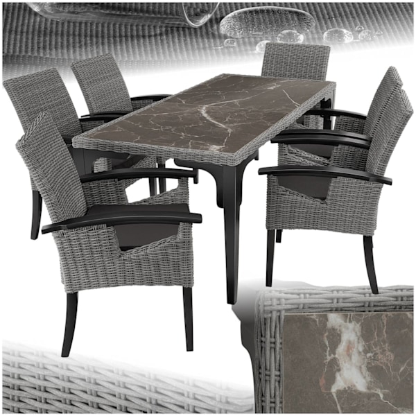 tectake Polyrattan havebord Foggia med 6 stole Rosarno -  grå Grey