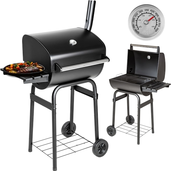 tectake Grill med termometer og hjul Black