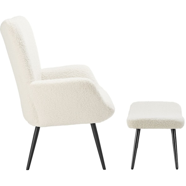 tectake Lænestol hygge - Med skammel Bouclé creme/sort