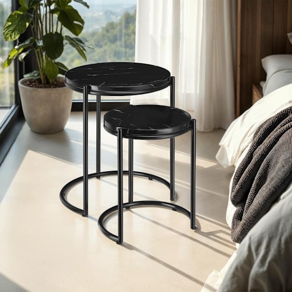 Sidebord Ellsa, marmorplade, stålramme - sort/sort,Sæt med 2 stk. Black