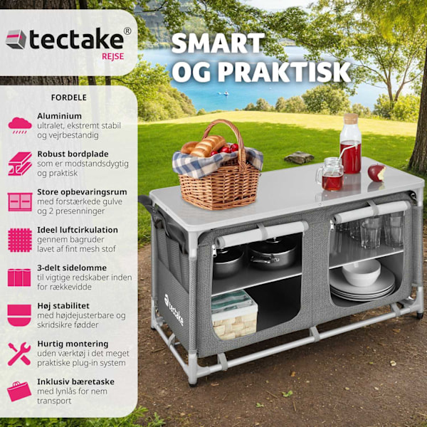 tectake Campingskab Komfort med 4 rum -  grå Grey