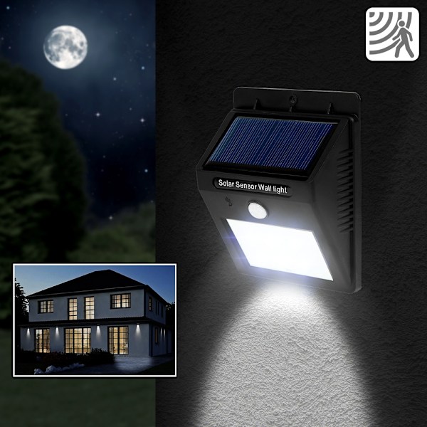 tectake 10x LED lampe med bevægelsessensor og solceller Black