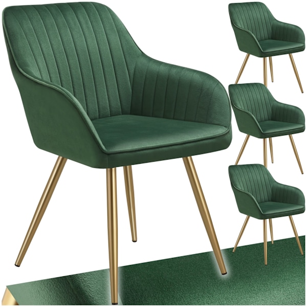 tectake Stol Marilyn, velour, quiltet -  mørkegrøn/guld Dark green