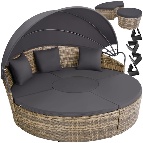 tectake Rund daybed i polyrattan Santorini -  natur Dark grey