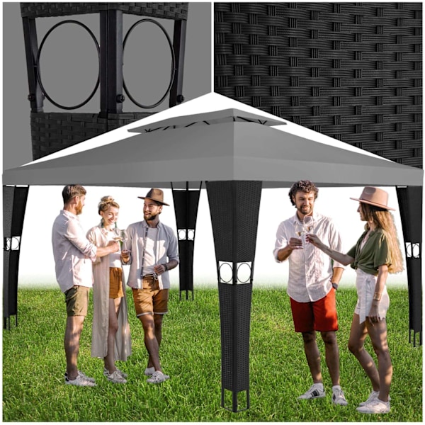 tectake Havepavillon i polyrattan Mona 3x4m -  sort/antracit  Anthracite