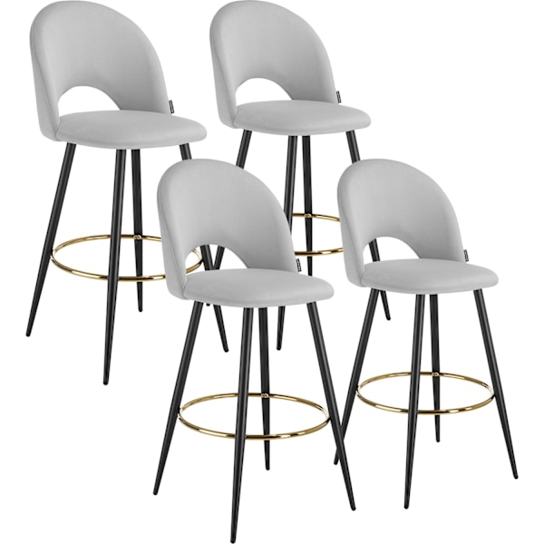Barstol Sachel med rygstøtte, velour look - lysegrå/sort,Sæt med 4 stk. Light grey