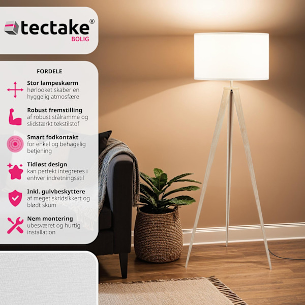 tectake Gulvlampe Lunaris, tekstilskærm -  eg Oak