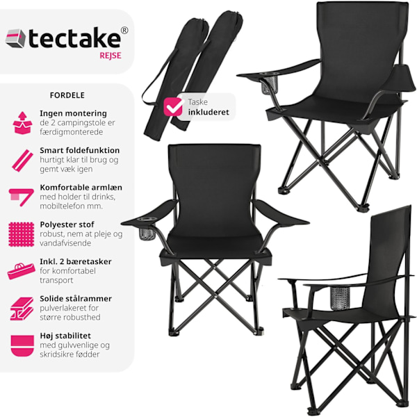 tectake 2 Campingstole Gil -  sort Black