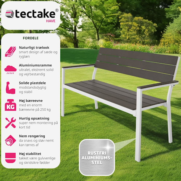 tectake Havebænk Line 128x59x88cm -  lysegrå/hvid Light grey
