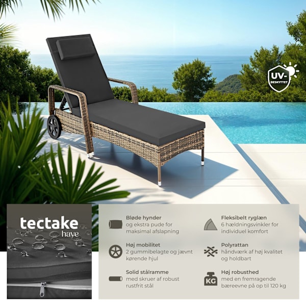 tectake Polyrattan solseng -  natur/mørkegrå Dark grey