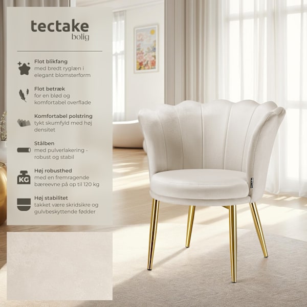 tectake Sofa Stella, tyk polstring, 67x64x76cm -  Velour creme/guld Velour creme/guld